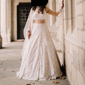 Seema Gujral - Beaded Embroidered Cream Lehenga